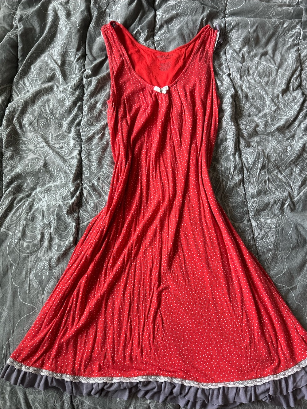 Simply Vera Vera Wang Red Sleeveless Polka Dot Midi Dress with Bow